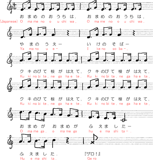 Music score 'Frog' japanese